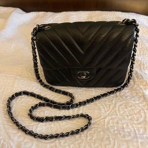 Chanel mini square caviar bag